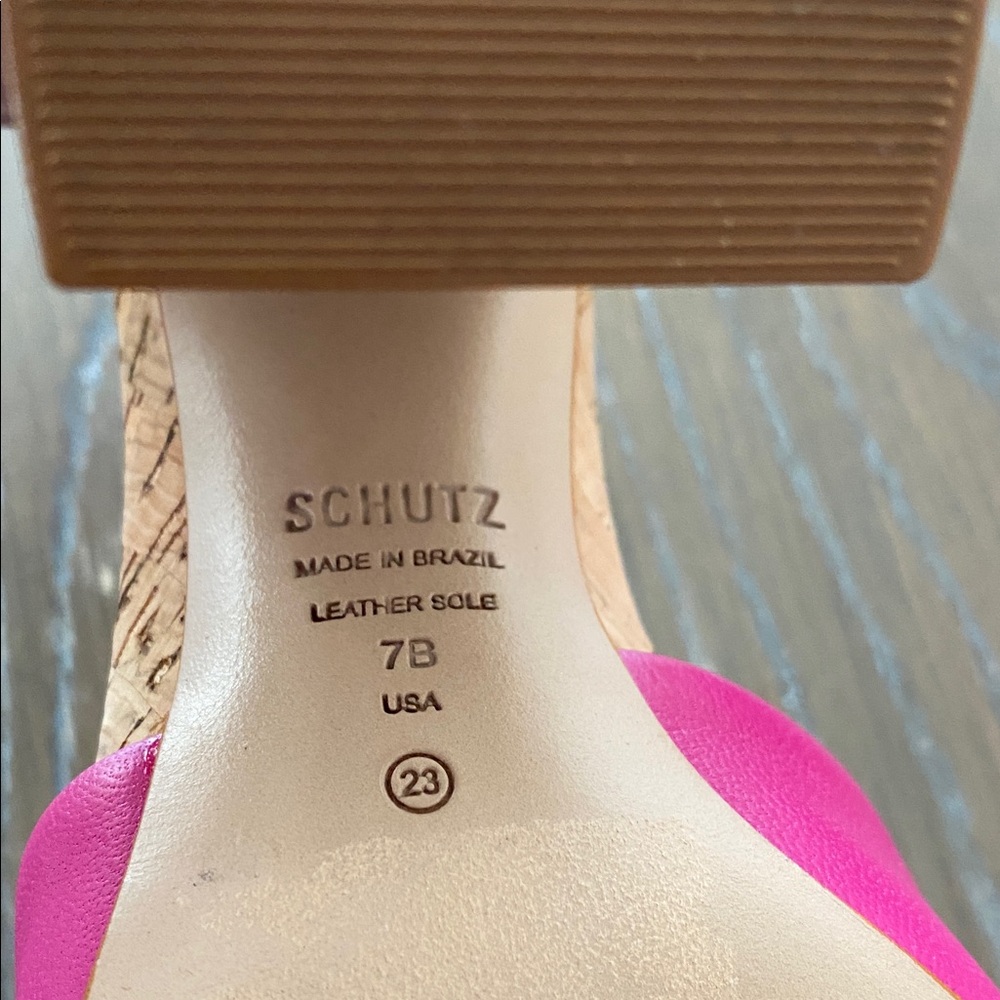 SCHUTZ Pink Cork Block Heel Slide Sandals - Picture 4 of 7